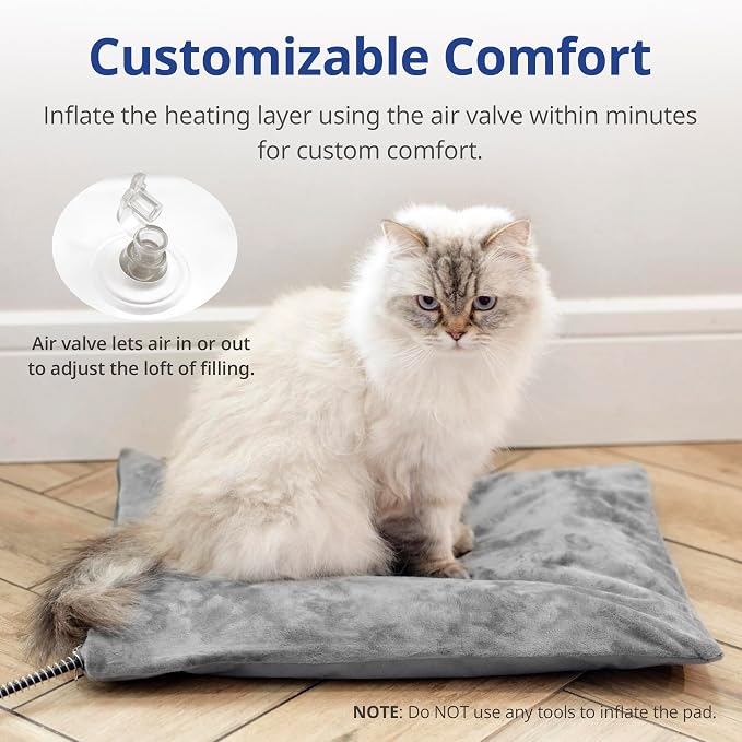 Outdoor Cat Heating Pad, 27.5" x 15.7", 50W, Grey | Water-Resistant Bottom, Adjustable Cushion Loft, Auto Temperature Control, Ideal for Large Cats, Puppies, Garages & Barns - Image 3