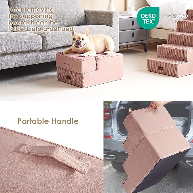 EHEYCIGA Dog Stairs for Small Dogs 13.5" H, 3-Step Dog Steps for Cats, Pink | Pet Steps for Couch Sofa and Chair, Non-Slip Balanced Pet Ramp Indoor - Image 5