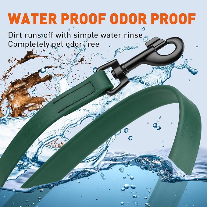 Dogline Biothane Waterproof Dog Leash Strong Coated Nylon Webbing with Black Hardware Odor-Proof Easy to Clean High Performance for Small or Large Dogs Made in USA 4 or 6 ft Lead, Hunter Green - Image 6