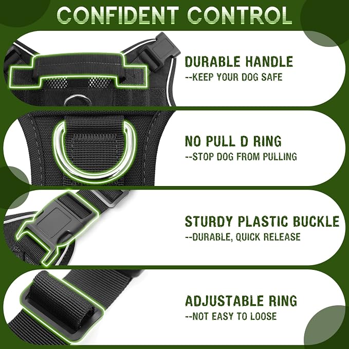WINSEE Tactical Molle Vest Mesh Dog Harness with 10 Removale Pet Patches | Breathable Service Dog harness with Double Soft Padded Handle for Large Dog, Reflective Military Pet Vest for Walk Hiking - Image 7