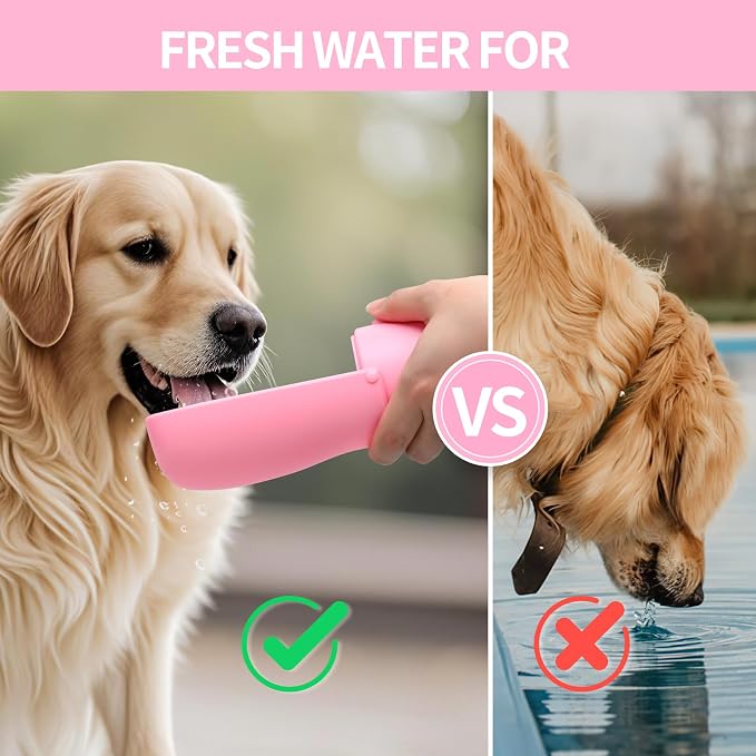 Portable Dog Water Bottle 10oz Pink | Foldable pet water dispenser, food grade plastic, ease to use for outdoor walking, hiking, travel - Image 6