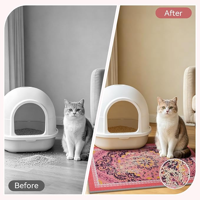Cat Litter Mat, 40"x30" High-Density PVC Cat Litters Trapping Mat, Waterproof & Non-Slip Backing, Litter Box Catcher, Soft on Kitty Paws, Easy Washable Pet Supplies Pink - Image 5