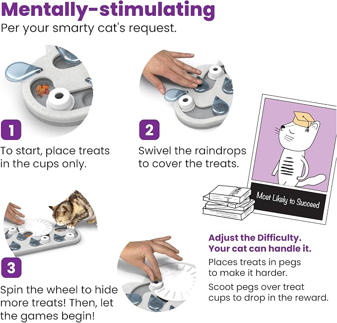 Catstages Nina Ottosson Rainy Day Puzzle & Play Cat Toy Treat Puzzle, 14" | Level 3 Advanced, 19 Hidden Treat Cups, Problem Solving, Interactive Enrichment, Slow Feeder, Indoor Cats & Kittens - Image 5
