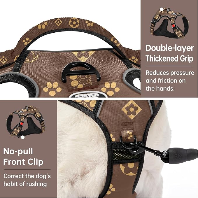 IVY&LANE No Pull Dog Harness with Leash Set, Reflective No Choke Pet Vest,Adjustable Oxford Dog Vest Harness with Easy Control Handle for Medium Dogs (Dark Brown,M) - Image 4