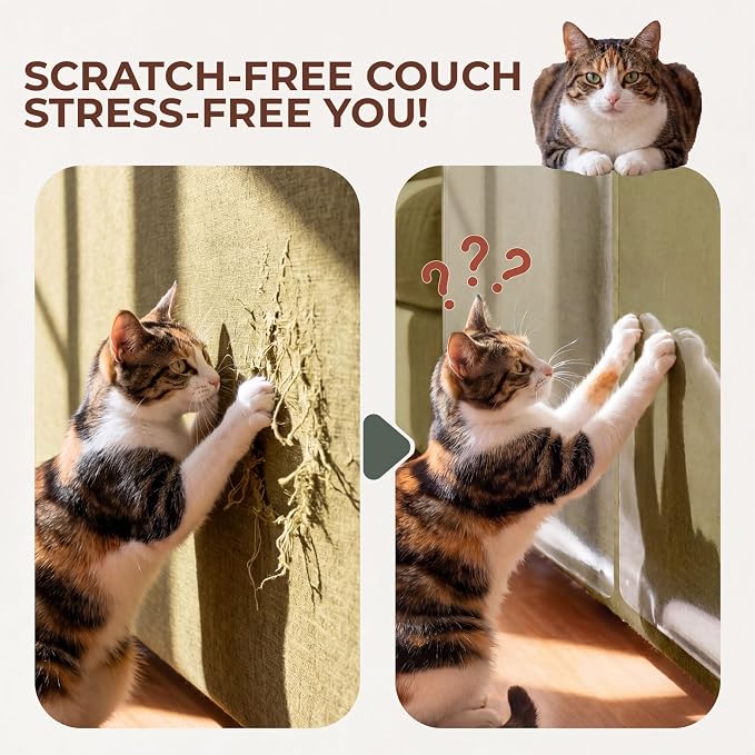 Cat Scratch Furniture Protector, 12 Pack Self Adhesive Tape, Heavy Duty Flexible Corner Guards for Couch, Sofa, Doors, Walls, Chairs, Armrests, No Residue, No Pins, Cat Scratch Protection Kit - Image 4