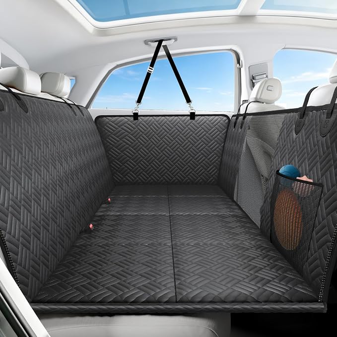 Dog Car Seat Cover for Back Seat, Hard Bottom Back Seat Extender for Dog | Supports 400lbs, Waterproof, Heavy Duty, Scratch Resistant, Dog Hammock for Midsize SUVs/Trucks, Black, 56 Inch by Unknown