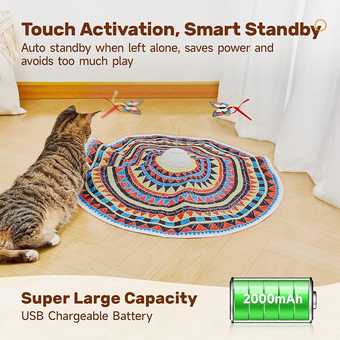 Potaroma Cat Toys Chargeable, 3in1 Hide and Seek, Interactive Fun | Automatic Fluttering Butterfly, Moving Feather, Kitten Wand, Indoor Kitty Exercise Kicker 22.8 Inch Cover for All Breeds - Image 6