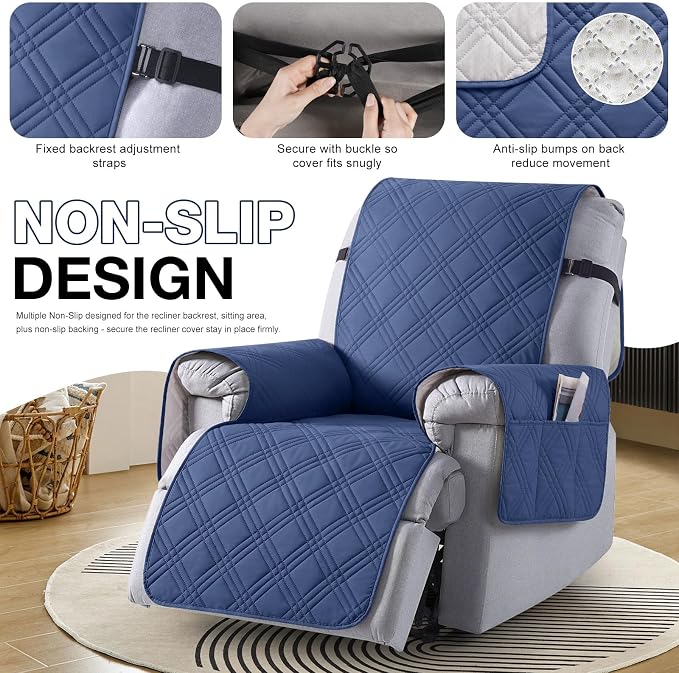 TAOCOCO 100% Waterproof Recliner Chair Cover, Small Recliner Covers for Recliner Chair with Pocket, Non Slip Reclining Chair Cover Furniture Protector for Kids, Pets(X-Small Chair, Ocean Blue) - Image 6