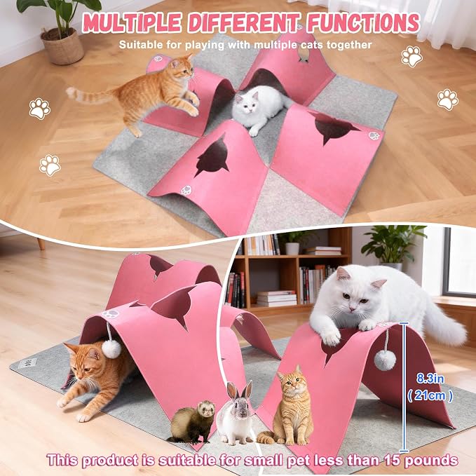 4-Way Cat Tunnels for Indoor Cats, Interactive Toys with Plush Ball | 35.4" Multi-Entrance Cat Play Tunnel with Hideaway Space, Provides Enrichment, Exercise, Exploration & Interactive Play - Image 3