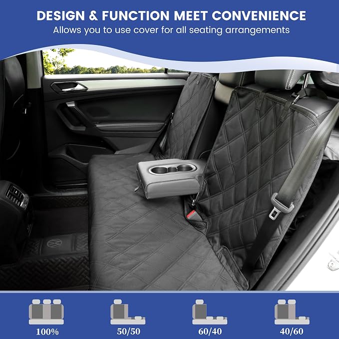 ALLANSING XL Back Seat Cover for Full‑Size Trucks Rear Bench, Zippered Center Armrest Opening, Heavy Duty 900D Waterproof Non‑Slip Car Seat Protector for Messy Kids & Drooling Dogs, Easy Clean (Black) - Image 4