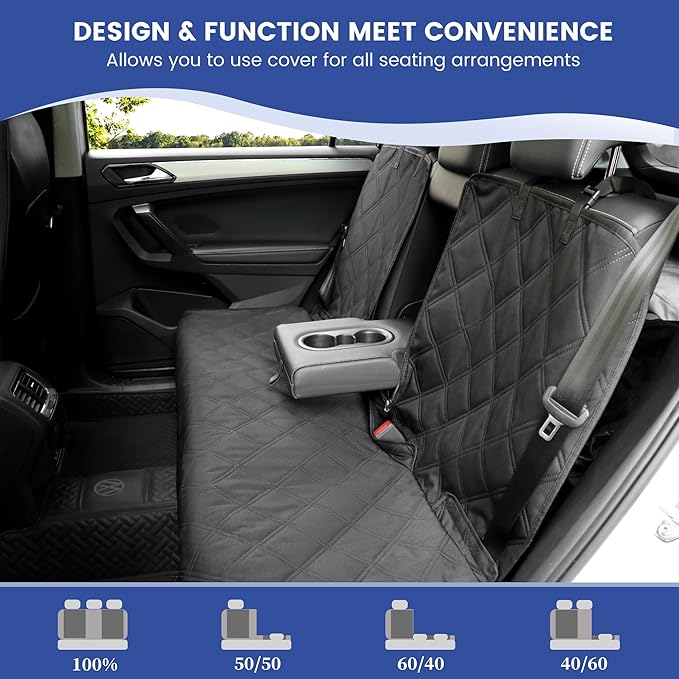 ALLANSING Back Seat Cover - 900D Oxford Waterproof Car Seat Protector, Fits Cars/SUVs/Trucks, Split Bench, Non-Slip, for Messy Kids & Drooling Dogs, Easy Clean(Black) - Image 4