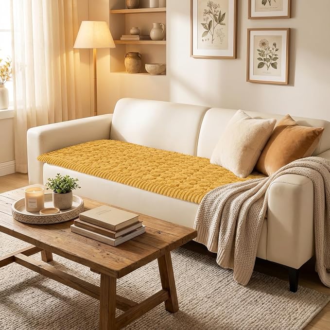 Smiry Non Slip Couch Covers for Dogs, Scratch Resistant Pet Sofa Protector | Machine Washable Soft Fuzzy Thick Furniture Cover for Sofa Loveseat Sectional Large Dogs, Mustard Yellow, 27.6" x 70.9" - Image 2