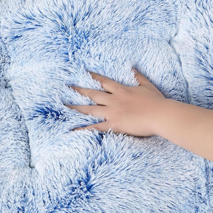 EHEYCIGA Fluffy Dog Crate Bed for Medium Dogs, Plush Crate Pad, Blue | Calming Anti Anxiety Medium Dog Bed, Washable Soft Warm Faux Fur Crate Mat with Non-Slip Bottom - Image 4