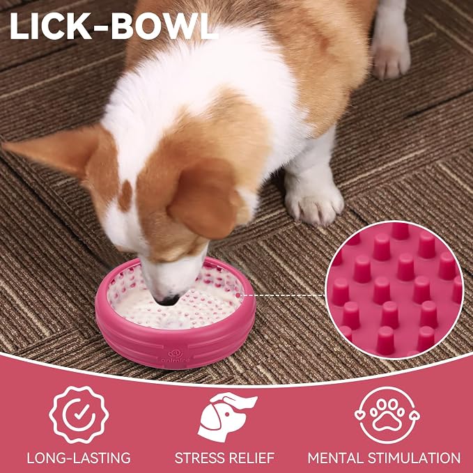 Dog Lick Bowl, Animire Freeze Lick Mat for Dogs, Non-Slip Slow Feeder Licking Bowl Enrichment Treat for Distraction Anxiety Relief, Food Grade Silicone, Dishwasher Safe(Rose,S) - Image 6