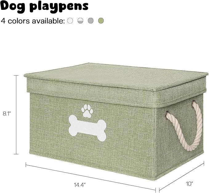 Dog Toy Basket with Lid, Dog Basket for Toys, Dogs Toy Box with Cotton Rope Handles, Collapsible Storage Bins for Pet Toys, Dogs Storage Organizer, Green - Image 7