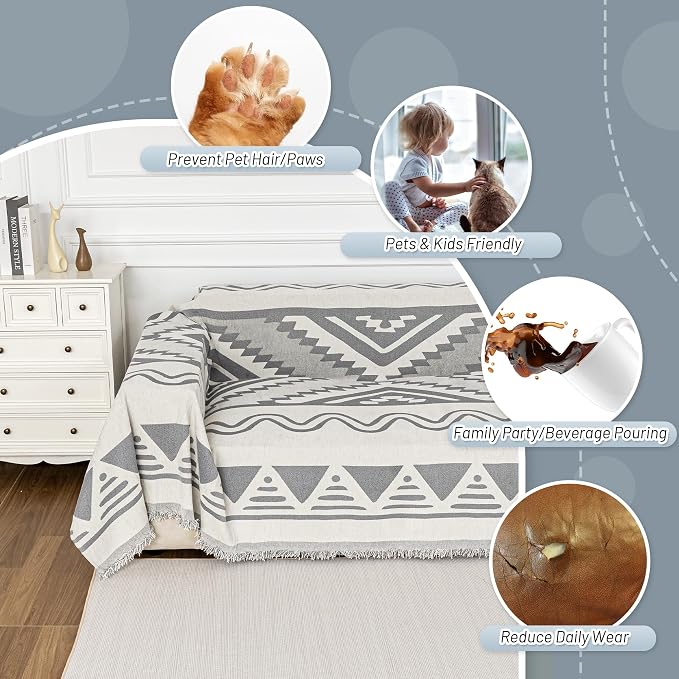 MYSKY HOME Boho Couch Cover for Dogs Washable Grey Rhombic Couch Sofa Protector for Loveseat Sofa with Pets Friendly Chenille Geometric Sofa Covers Soft Durable Farmhouse Sofa Slipcovers, 71" X102" - Image 4