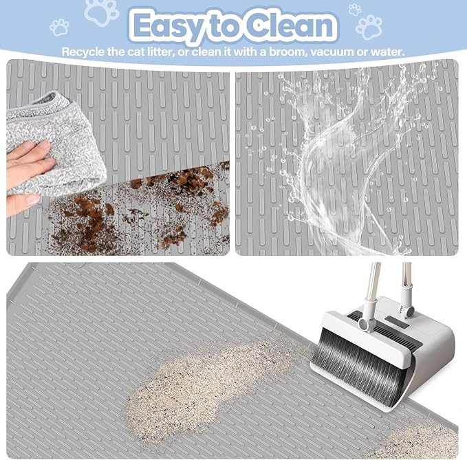 Kalolary Cat Litter Mats,40"x28"Extra Large Silicone Cat Mat for Litter Box | Easy to Clean Kitty Litter Trapping Mat, Soft on Kitty Paws, Waterproof, Urine-Proof Kittys Litter Mats for Floor, Grey - Image 6