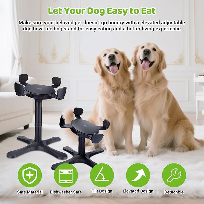 Dog Bowls Elevated Adjustable Stand, Raised Bowl with 3 Heights & Tilted Feeding Stand, Compatible with Various Bowls, for Medium & Large Breeds (with Bowl) Black - Image 7