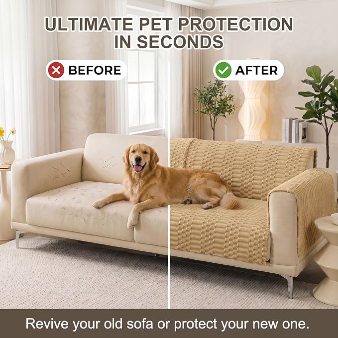 Smiry Waterproof Couch Covers for Dogs Washable, Non Slip Pet Sofa Cover | Plush Scratch Resistant Flannel Furniture Protector for Dogs, Camel, 36" x 47" - Image 7