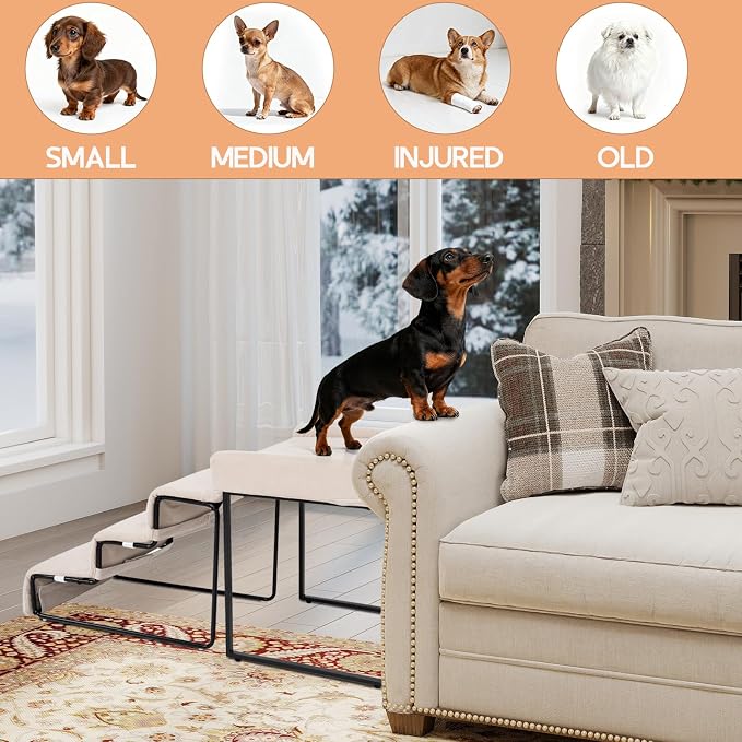 Dog Window Perch with Stairs for Dogs to get on Bed 3-Step Pet Ramp for High Beds Non-Slip Washable Cover The Sturdy Iron Frame with Ideal for Small Dogs Cats Senior Pets with Joint Issues - Image 7