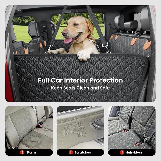 REEVAA Dog Truck Seat Cover for Back Seat, Hard Bottom, XL, Black+Orange | 450 lbs Extender, 45% More Space for 2-4 Large Dogs, Waterproof, Zippered Mesh Window, Fits Crew Cab Trucks & Large SUVs - Image 7