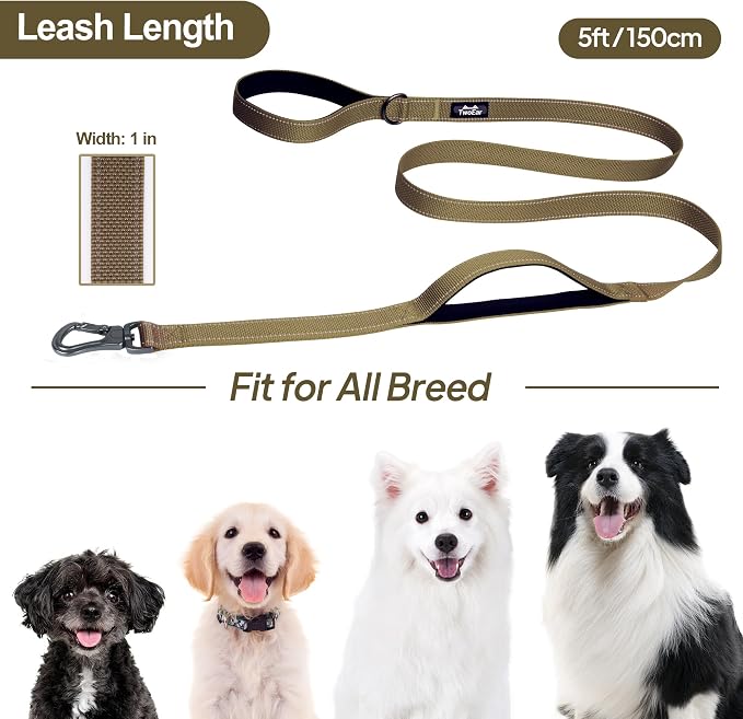 Twoear 5FT 1IN Heavy Duty Dog Leash for Large Dogs with 2 Padded Handles | Traffic Handle Extra Control, Auto Lock Hook, Strong Reflective Walking Leash for Night Safety, Medium and Large Breeds,Brown - Image 7