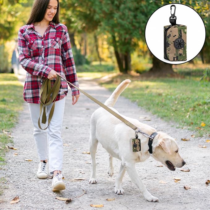 Poop Bag Holder for Leash, Large Opening Soft Fabric Doggy Waste Bag Dispenser with Zipper Camouflage Pattern Pouch for Easy Pull Out, Pet Poop Carrier with Clip for Retractable Leash Walking - Image 6