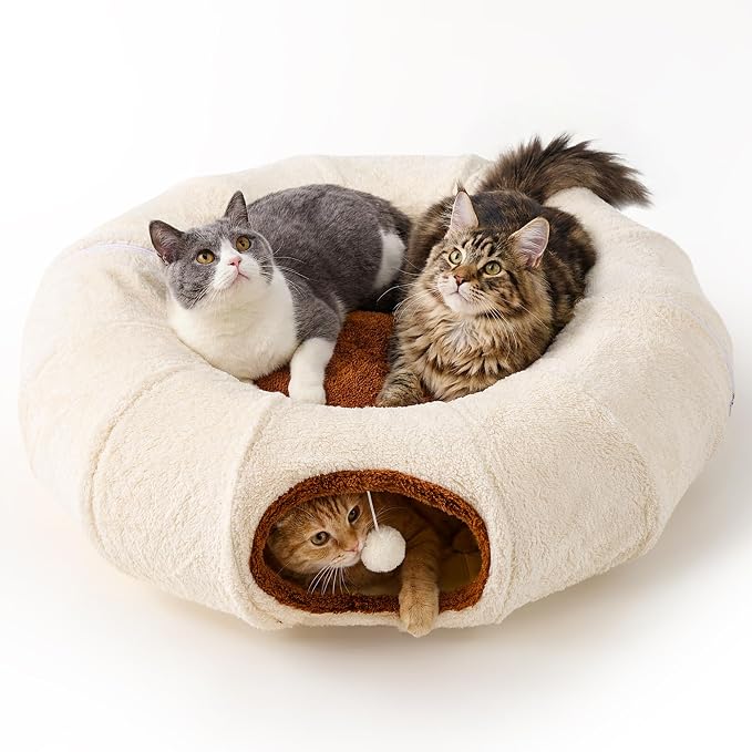ZOMISIA Large Cat Tunnel Bed - Cute Donut Bed for Indoor Cats with Washable Circle Cushion, Round Pet Peekaboo Cave Toy for Multi Kitten/Puppy/Rabbit by Zomisia
