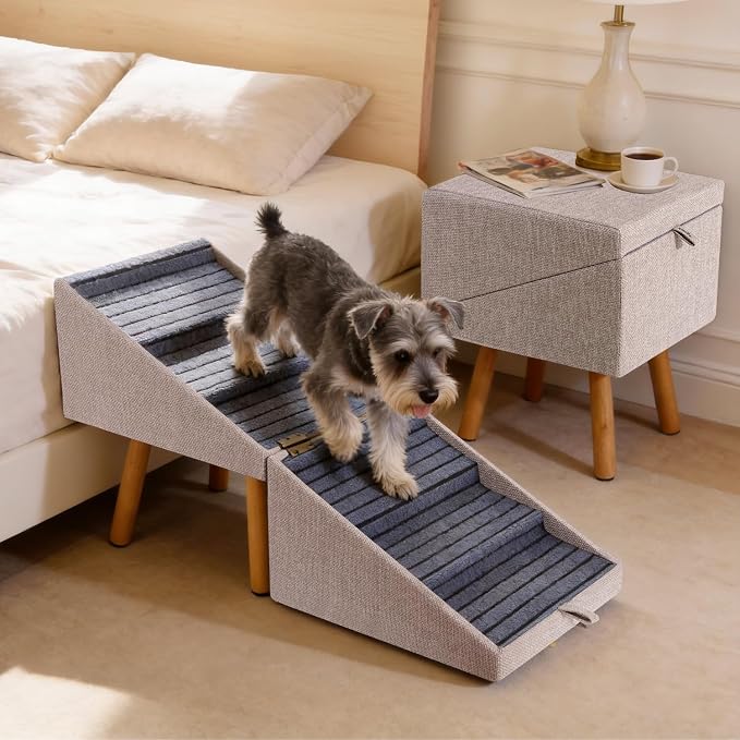 Dog Stairs for Small Dogs, 2-in-1 Pet Steps & Ottoman | Foldable Dog ramp for Couch, Non-Slip Wooden Pet ramp for Puppy Senior Injured Dogs (Light Brown, XXL(21.06H)) - Image 7