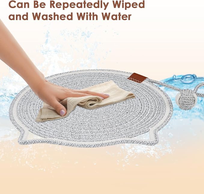 Cat Scratcher Mat, Natural Cotton Rope Cat Scratch Pad, 15.7'' Round Horizontal Floor Cat Scratching Pads for Indoor Cats, Cat Furniture Protector for Wall, Couch, Carpets, Sofas - Image 5