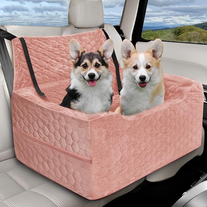 Dog Car Seat for Medium/Large Dog Booster Seat Under 60 lbs or 2 Small Dogs, Multi-Functional Pet Car Seat with Thick Cushion, 2 Safety Leashes (Pink) by Qualityproductsqualityservice