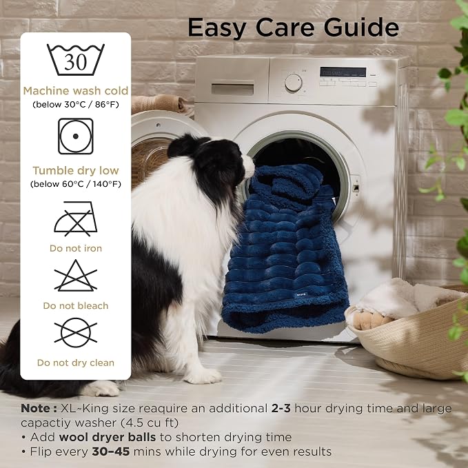 Bedsure ComfyFleece™ Waterproof Dog Blankets for Large Dogs,40x50 | Soft Plush Couch Cover,Washable Corduroy Fleece for Furniture Protector,Cozy Calming Reversible Pet Blanket, Navy Blue - Image 7
