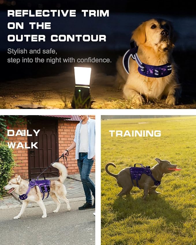 Dog Harness, Tactical No Pull for Small Sized Dog with Handle | Breathable Soft Padded, Adjustable, Reflective, Molle System, Heavy Duty, No Choke for Walking Training, Purple Camo Small - Image 4