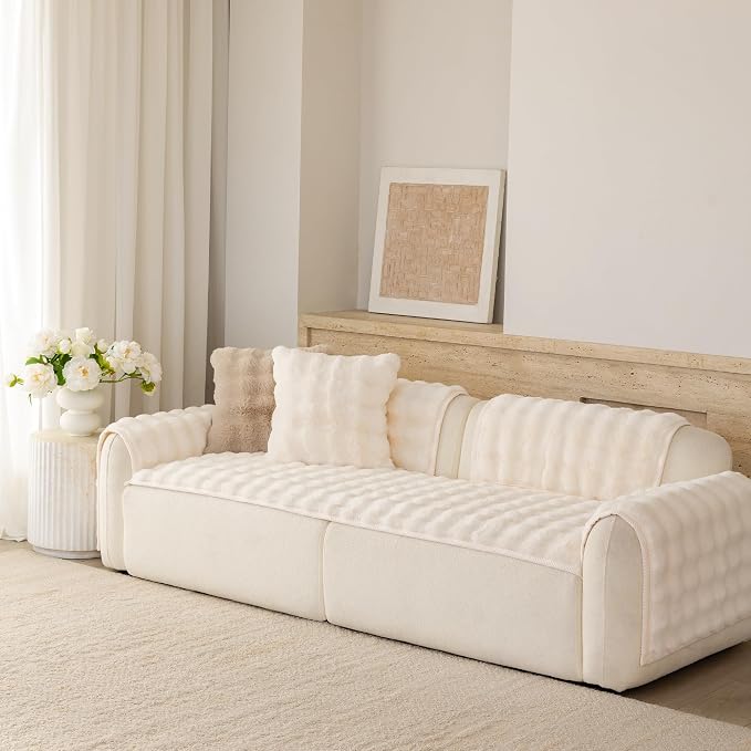 Faux Fur Couch Cover for Dogs, L Shaped Sofa Cover for Pets. | 27"x82",White,L Shaped,Washable,Non-Slip,Furniture Protector,No Linting,Pet Friendly,Living Room. - Image 5