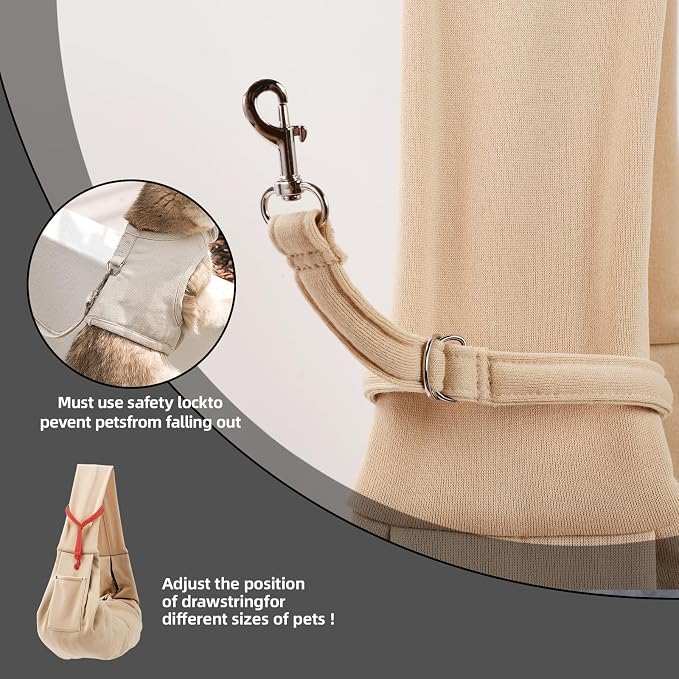 ARZQUT Dog and Cats Carrier Sling, Small Pet Carrier with Storage Pocket | Reversible Puppy Sling Carrier, Safety Buckle, Storage bag, Machine Washable for Travel, Outdoor Activitie, Hand-Free,Apricot - Image 6
