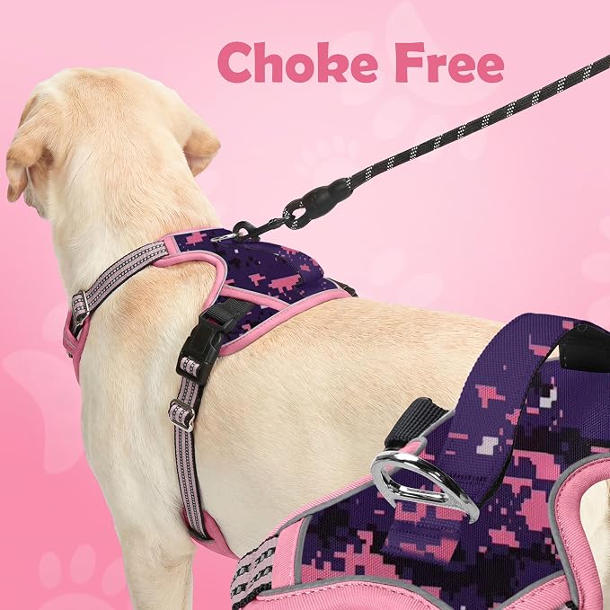 Dog Harness No Pull, Adjustable Pet Vest Harness, Super Soft Material with Vertical Handle Easy Control, Reflective Night Walking, 2 Leash Clips for XLarge Dogs, Mosaic Pink, XL - Image 4
