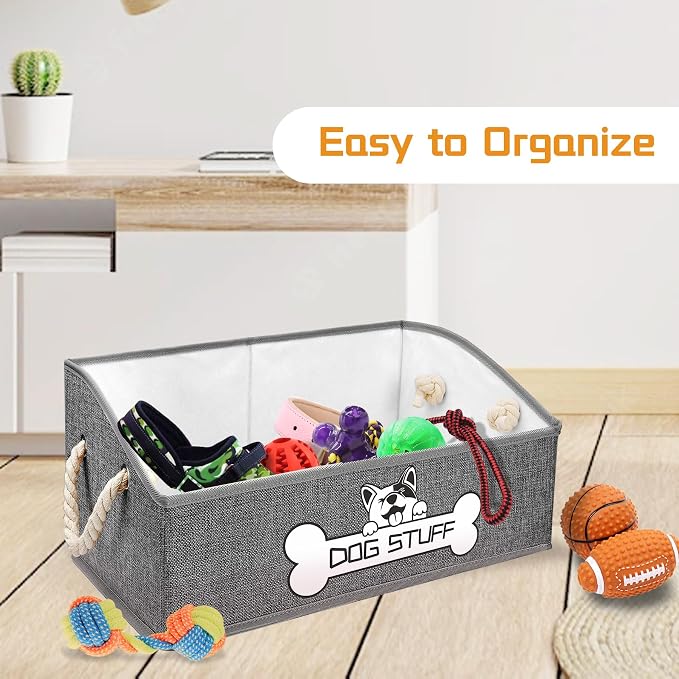 Dog Toy Basket, Storage Bin, Collapsible Box for Pet Accessories | Fabric Container With Handle, Trapezoid Holder for Small Medium dogs, Organizer for Living Room, Light Gray - Image 7
