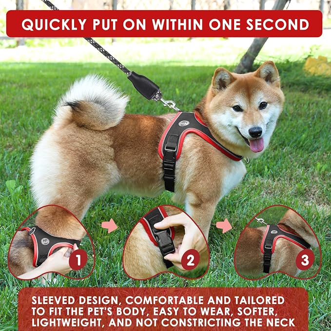 Dog Harness and Leash Set, No Pull Saddle Style Pet Harness, Breathable Mesh Adjustable Reflective Dog Vest for Medium Small Dogs Harness 2 D-Rings, Black, XS - Image 4