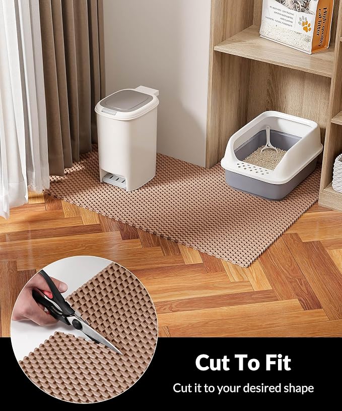 Cooyes Cat Litter Mat - Cut to Fit Any Place, 35"x23" Large Litter Trapping Mat for Litter Box, Easy to Clean, Waterproof & Non-Slip Kitty Pad, Scatter Control to Protect the Floor (Khaki) - Image 2