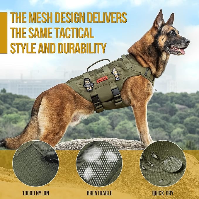 OneTigris No Pull Tactical Dog Harness for Medium Dogs, Aire Mesh Service Dog Harness Breathable Military Dog Molle Vests with Handles, Service Dogs Vest Harness for Walking Hiking Training - Image 2