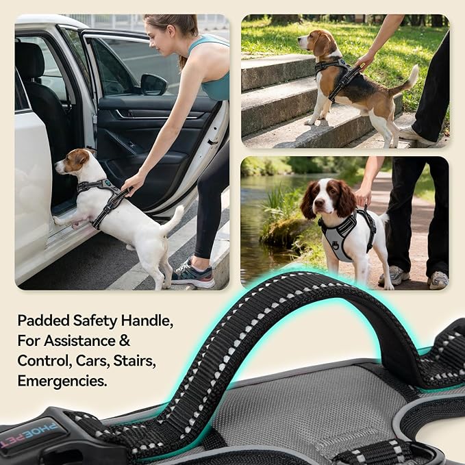 No Pull Dog Harness Medium Reflective Front Clip Vest with Handle | Adjustable 2 Metal Rings 2 Buckles(M, Grey) - Image 4