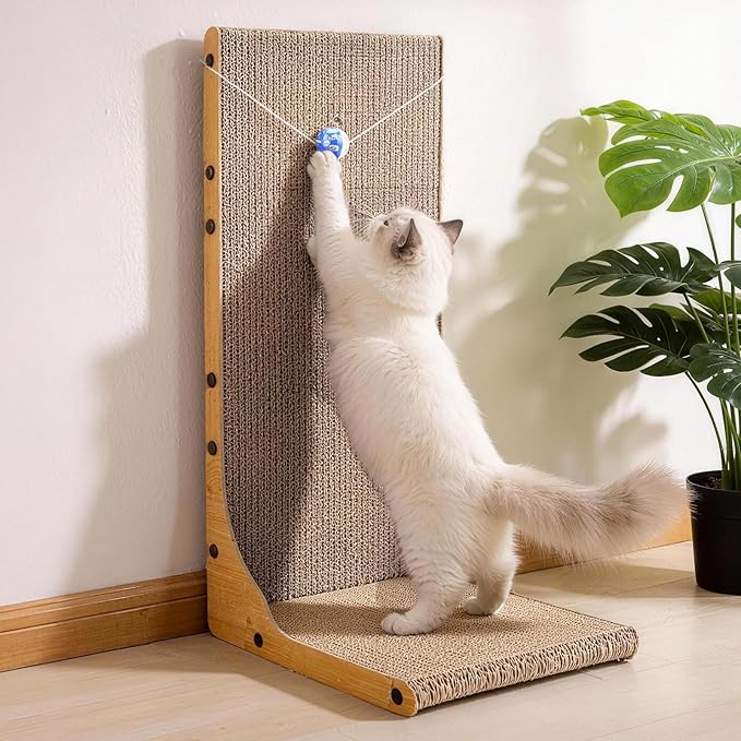 Cat Scratcher, 23.6 Inch L Shape Vertical Cat Scratching Board with Ball Toy for Indoor Cats, Large Cat Scratching Post for Wall and Couch by YesBes