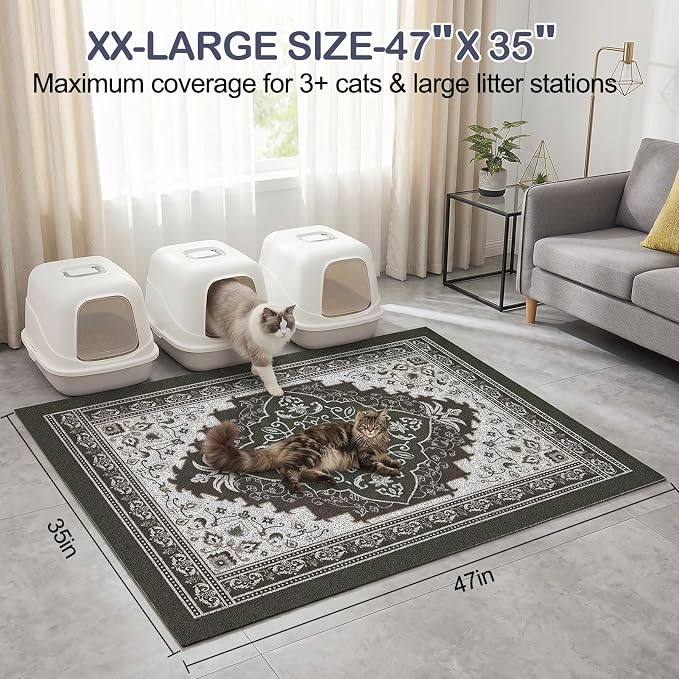 Glittme Cat Litter Mat, 47"x35" Non-Slip Washable Trapping Mat for Cats | Litter Trapping Mat With Thick PVC Coil To Catch Scatter, Soft On Paws And Waterproof Bottom To Protect Floors - Image 6