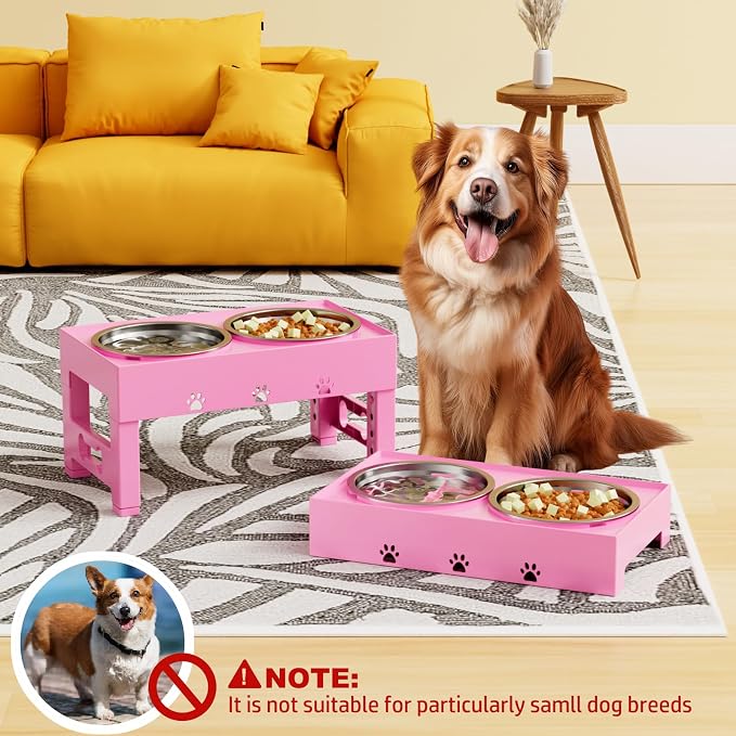 Elevated Dog Bowls with 2 Stainless Steel Bowls, 5-Height Adjustable Stand (3.1", 9" to 12"), for Improved Digestion & Neck Support, Easy Clean, Non-Slip Base Raised Feeder for Medium Large Dogs - Image 3