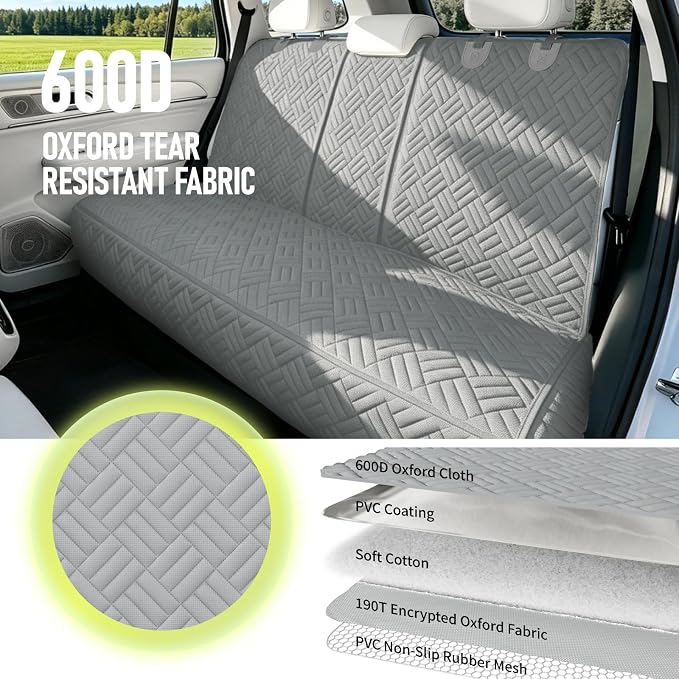Dog Car Seat Cover for Back Seat, Waterproof 600D Oxford Protector | Non Slip Scratch Resistant Bench Cover, Easy to Clean, Fits Full-Size Trucks/SUVs, 60 Inch -Grey, for Travel and Daily Use - Image 4