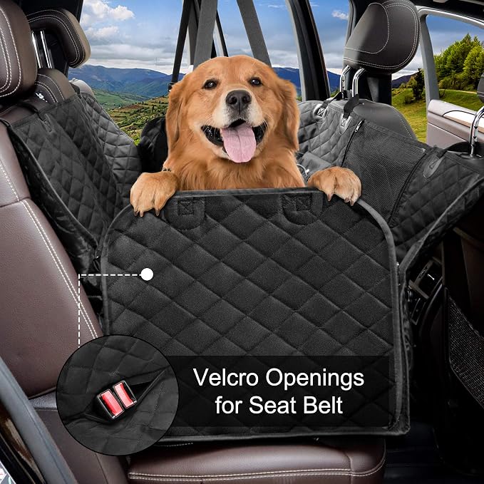 Femuar Dog Car Seat Cover with Storage Pockets Mesh Visual Window, Waterproof Nonslip , Heavy Duty Scratchproof Pet Dog Back Seat Cover Hammock for Cars Trucks and SUVs - Image 2