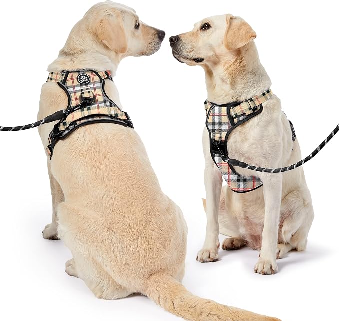 NESTROAD No Pull Dog Harness with Leash, Reflective No Choke Pet Vest Harness,Adjustable Soft Padded Dog Harness with Easy Control Handle for Large Dogs(Checkered Beige,X-Large) - Image 7