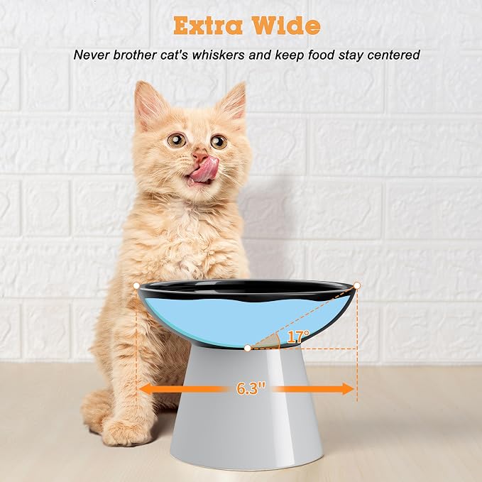 LoeJan Ceramic Cat Bowls, Elevated Cat Food and Water Bowls Set, Extra Wide and Raised Ceramic Bowls, Anti-Vomit Whisker-Free Pressure Cat Feeder for Kittens to Adult Cats - Image 5