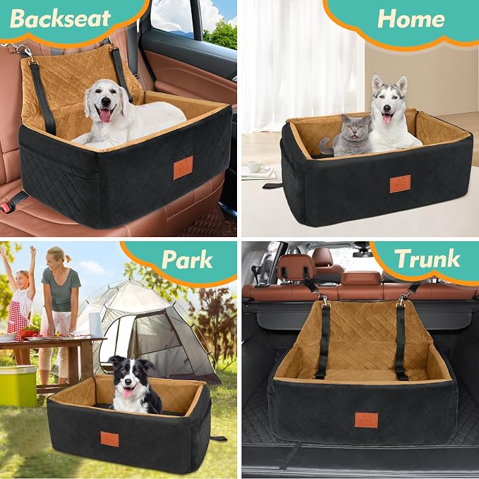 NEEZUKAR Dog Car Seat for Large Medium Size Dogs, Pet Car Seat Under 55 lbs | Thick Cushion, Detachable Washable Dog Booster Seat for 2 Small Dogs, Travel Dog Car Bed with Storage Pockets, 2 Safety Belts - Image 6