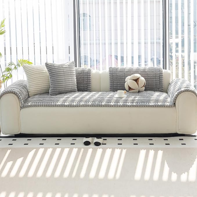 Sofa Couch Cover, Sofa Covers for Dogs Washable, Non-Slip Striped Sofa Slipcovers for Sectional Sofa, Sofa Cover Furniture Protector for L Shaped(Light Grey 27.6"x 82.7") - Image 7
